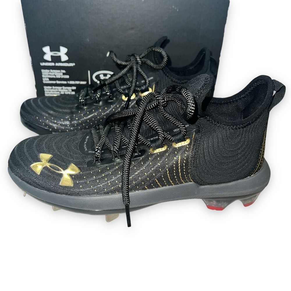 NEW Under Armour UA Harper 4 Low St Black / Gold Baseball Cleats Men’s Size 7